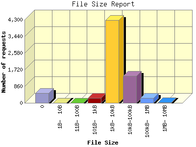 File Size Report: Number of requests by File Size.