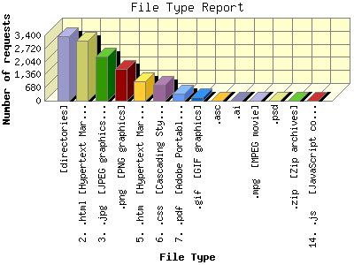 File Type Report: Number of requests by File Type.