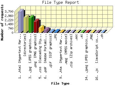 File Type Report: Number of requests by File Type.